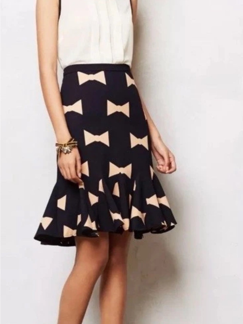 Eva Franco for Anthropologie classic pencil bow tie flounce skirt Size 6